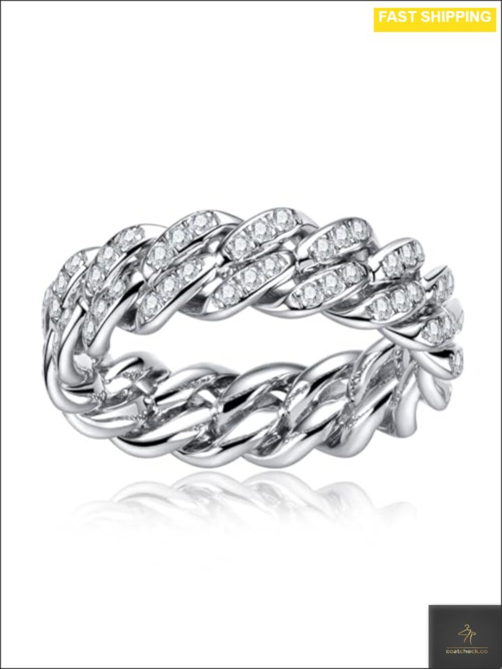 Moissanite Cuban Link Eternity Ring 925 Sterling Silver Wedding Band